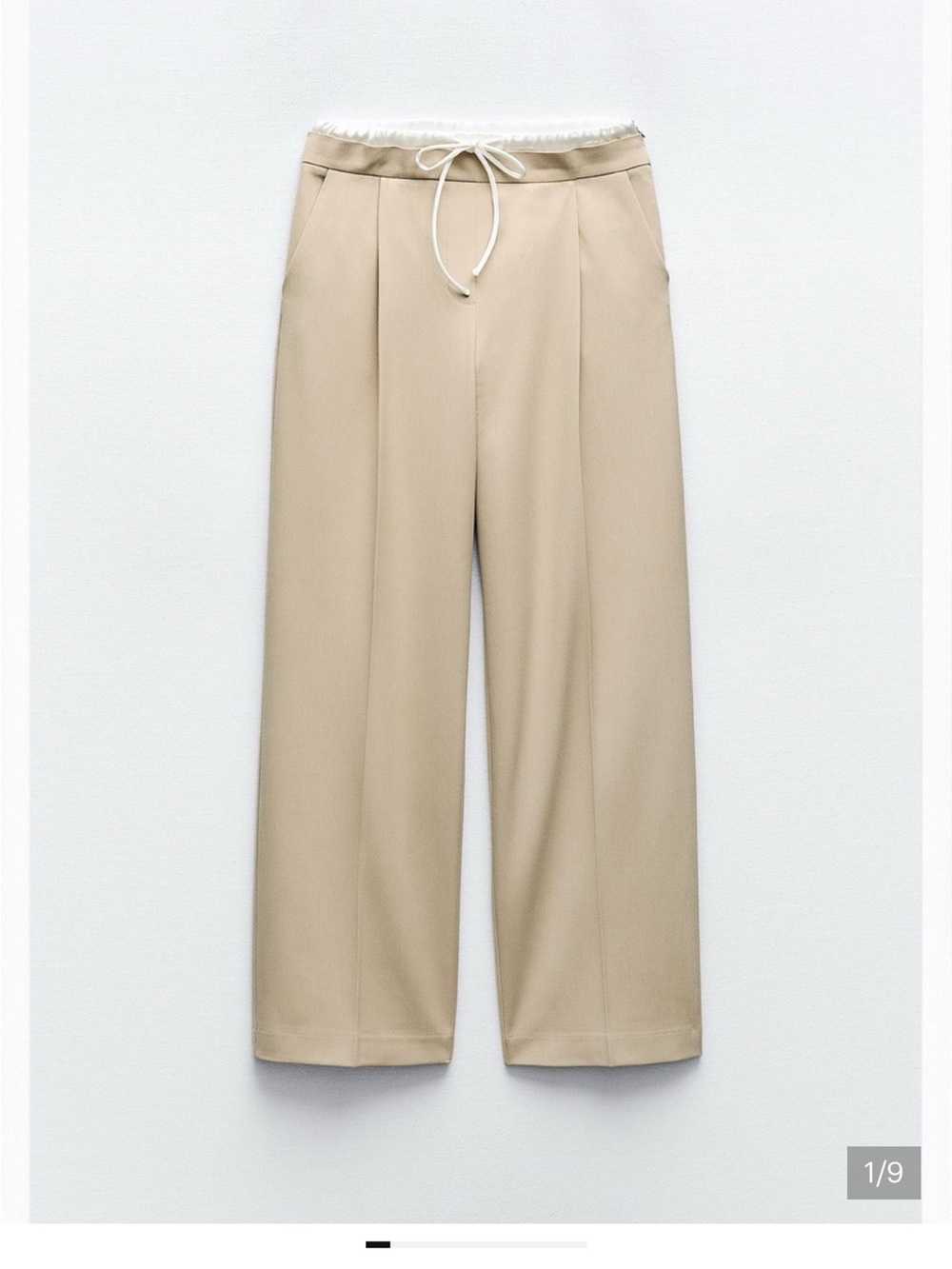 Zara Beige Wide-Leg Pants with White Drawstring